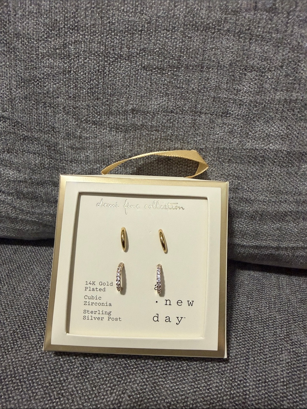 a new day Gold and Clear Cubic Zirconia Huggie Earring Set